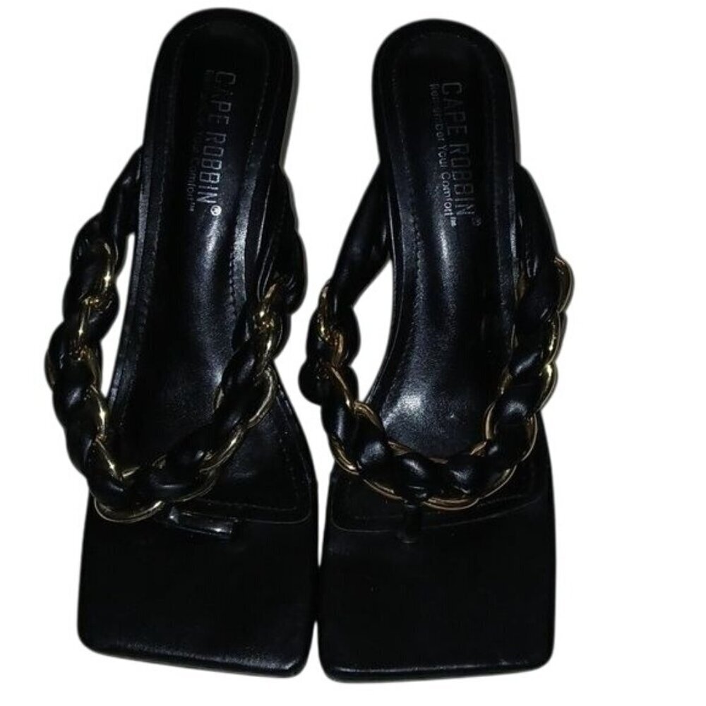 Cape Robbin Black Leather Chain Thong Sandals - Picture 2 of 4